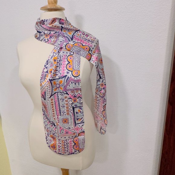 Silky Rectangle Scarf or Belt Silky Lightweight Vivid MultiColor Pattern 70"x8" - Picture 2 of 6